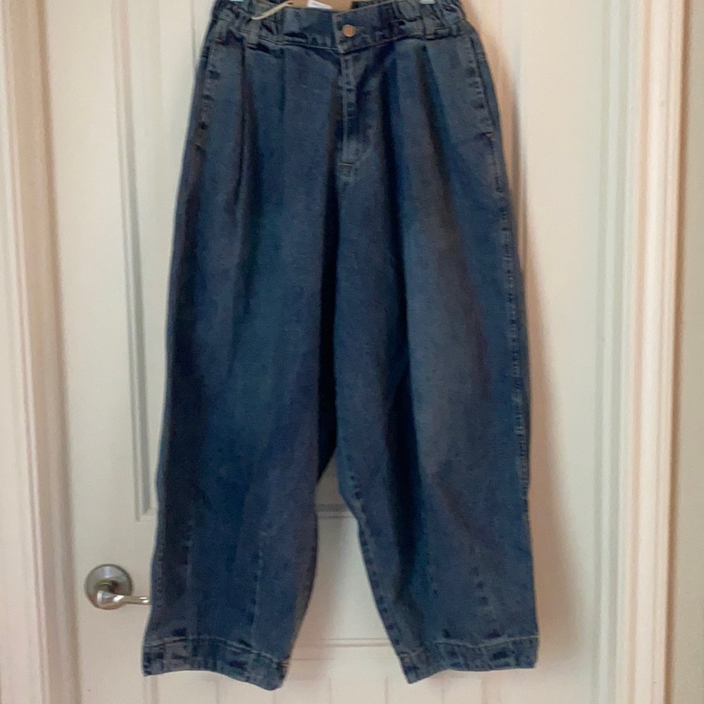 Baggy jeans no size elastic back pleat bottom